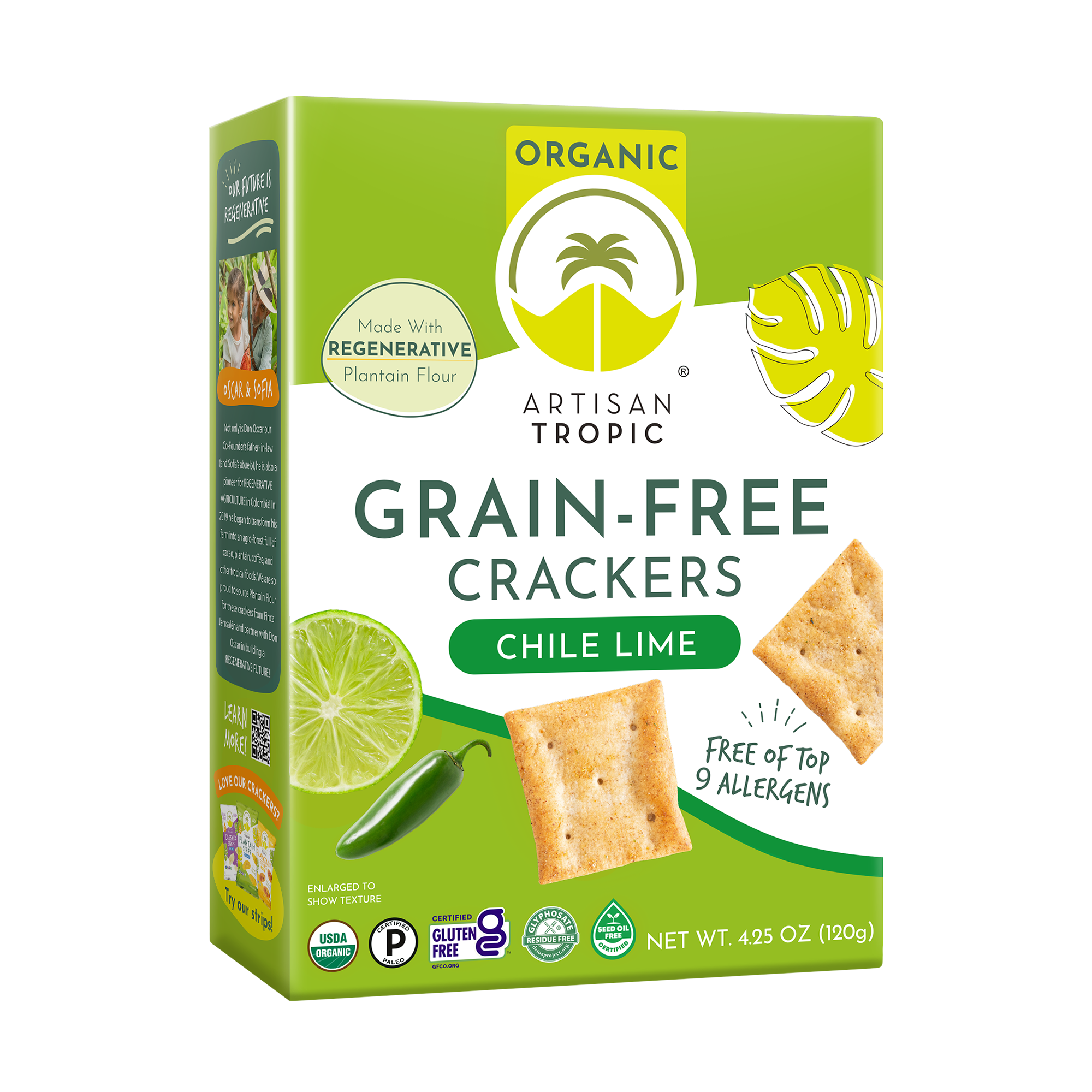 Artisan Tropic Organic Grain Free Chile Lime Crackers (4.25 Ounce)