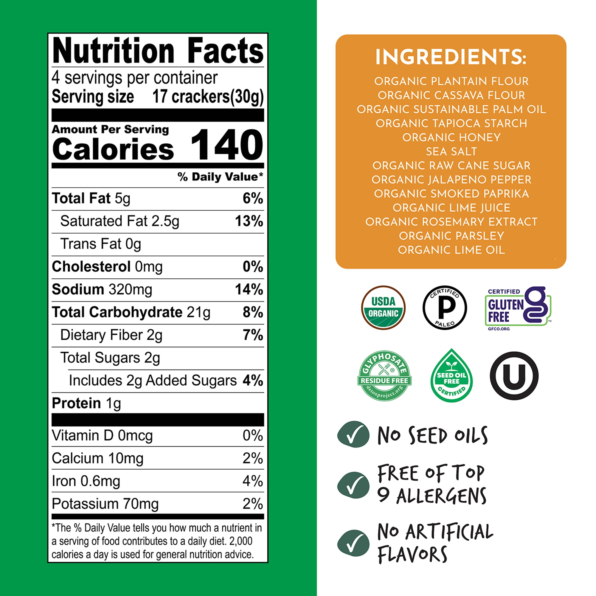 Artisan Tropic Organic Grain Free Chile Lime Crackers (4.25 Ounce)