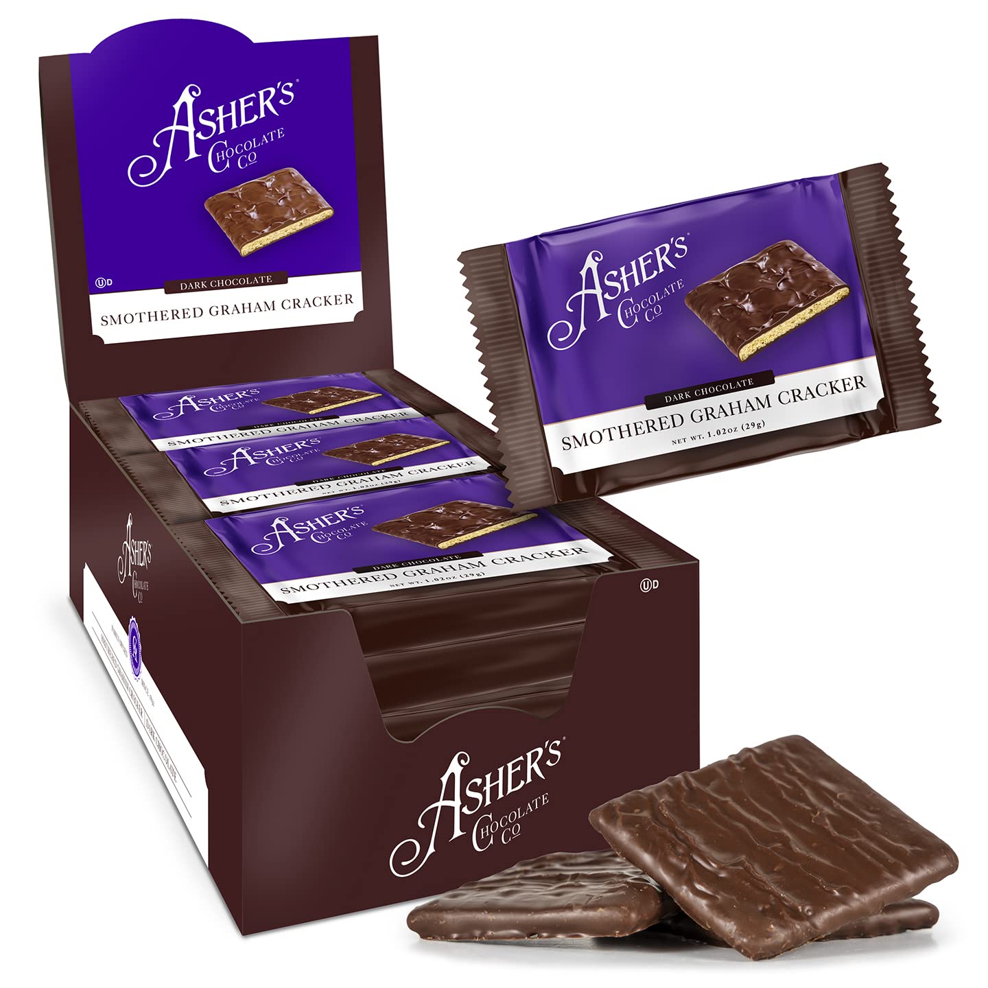 Asher's Individually Wrapped Dark Chocolate Graham Crackers 18 Count