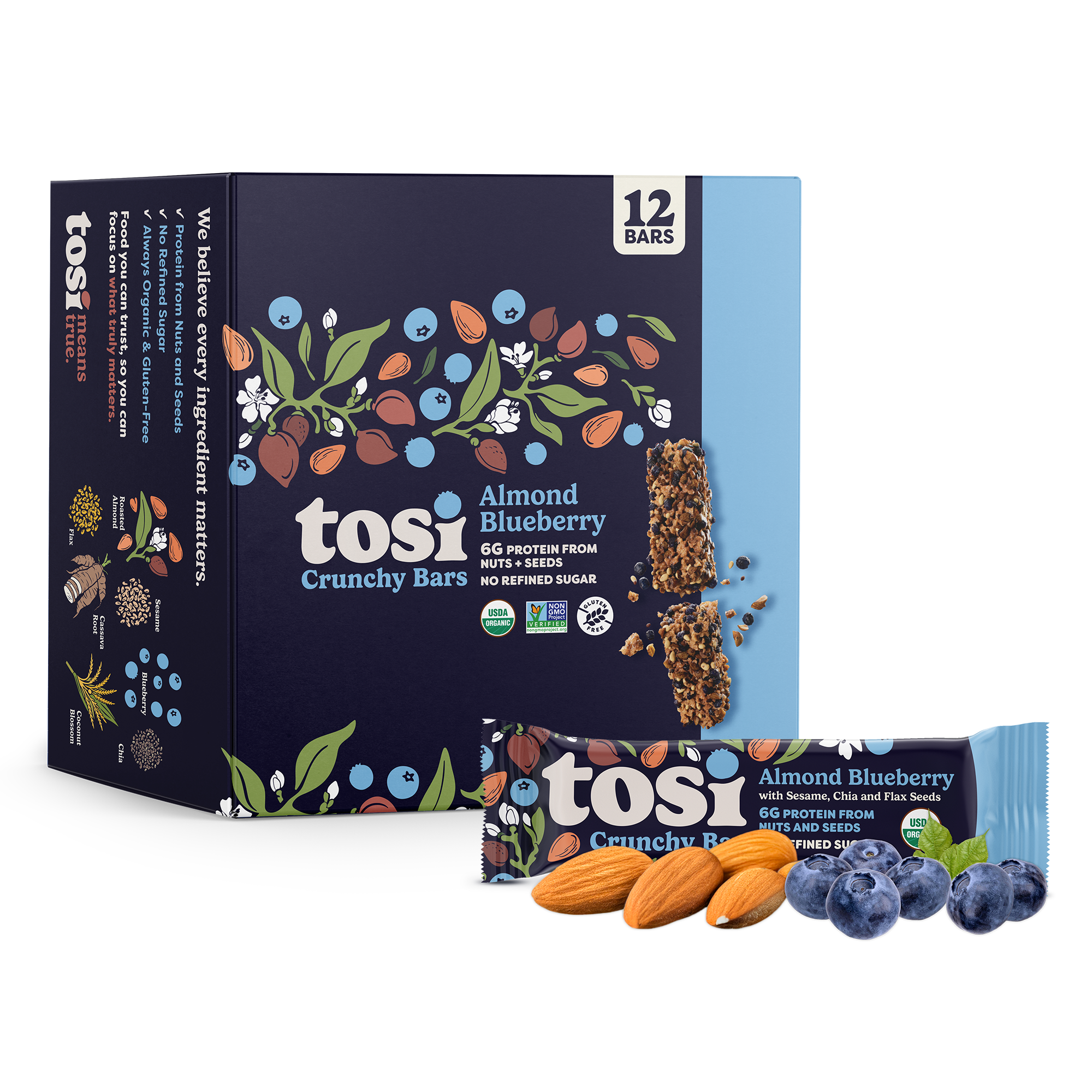 Tosi Almond Blueberry Snack Bars (12 Bars)