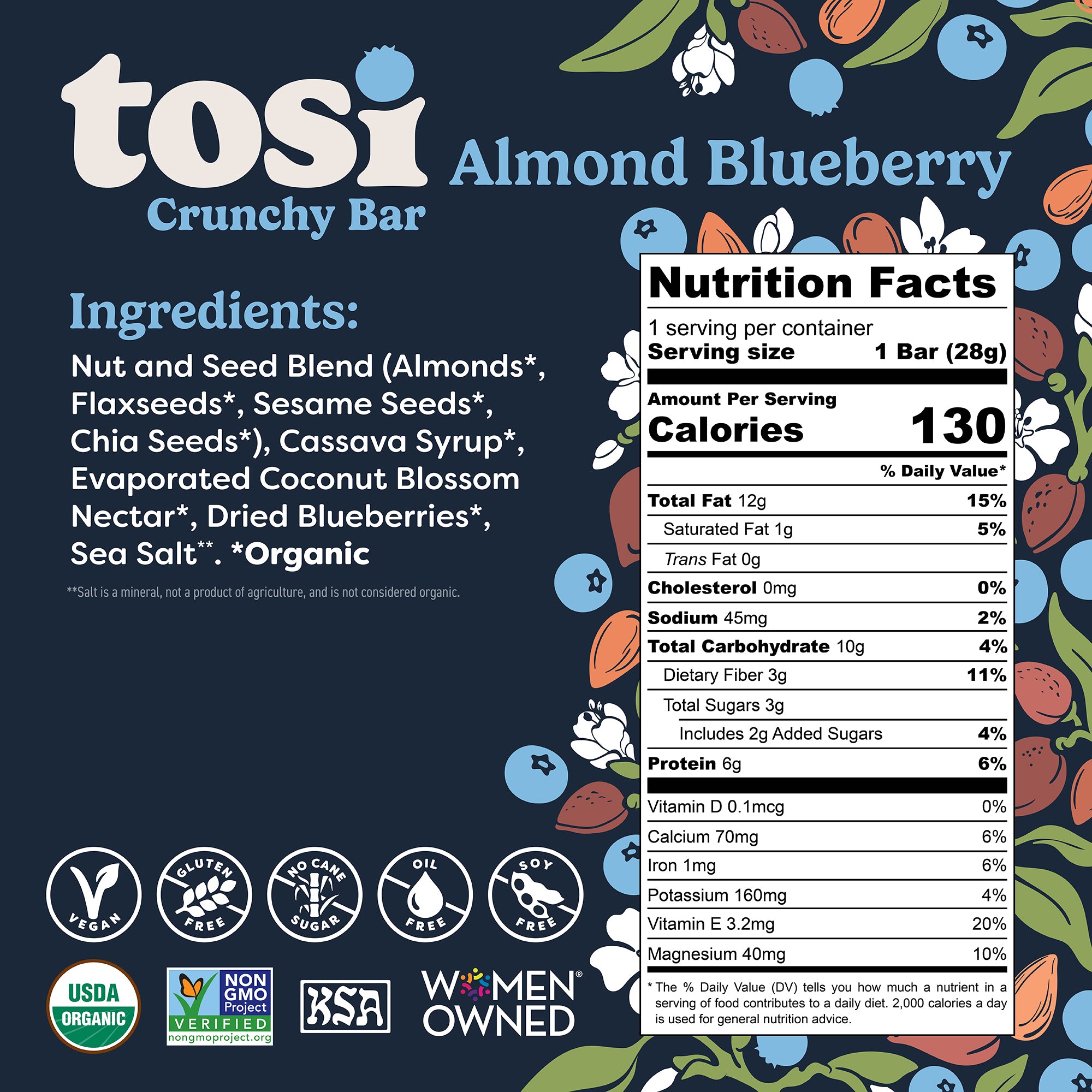 Tosi Almond Blueberry Snack Bars (12 Bars)
