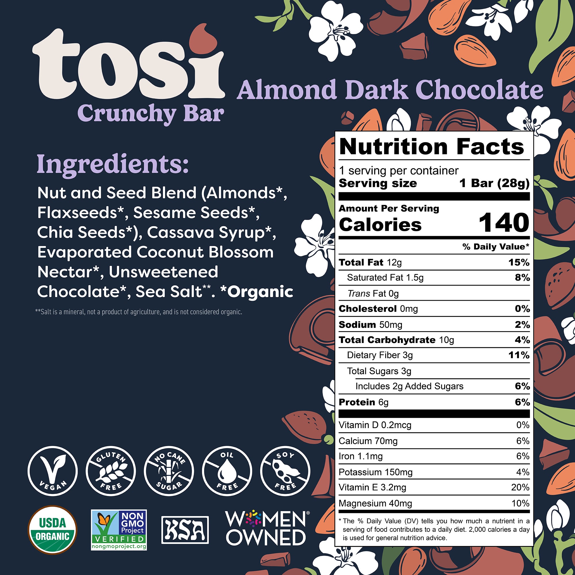 Tosi Almond Dark Chocolate Crunchy Bars (12 Bars)