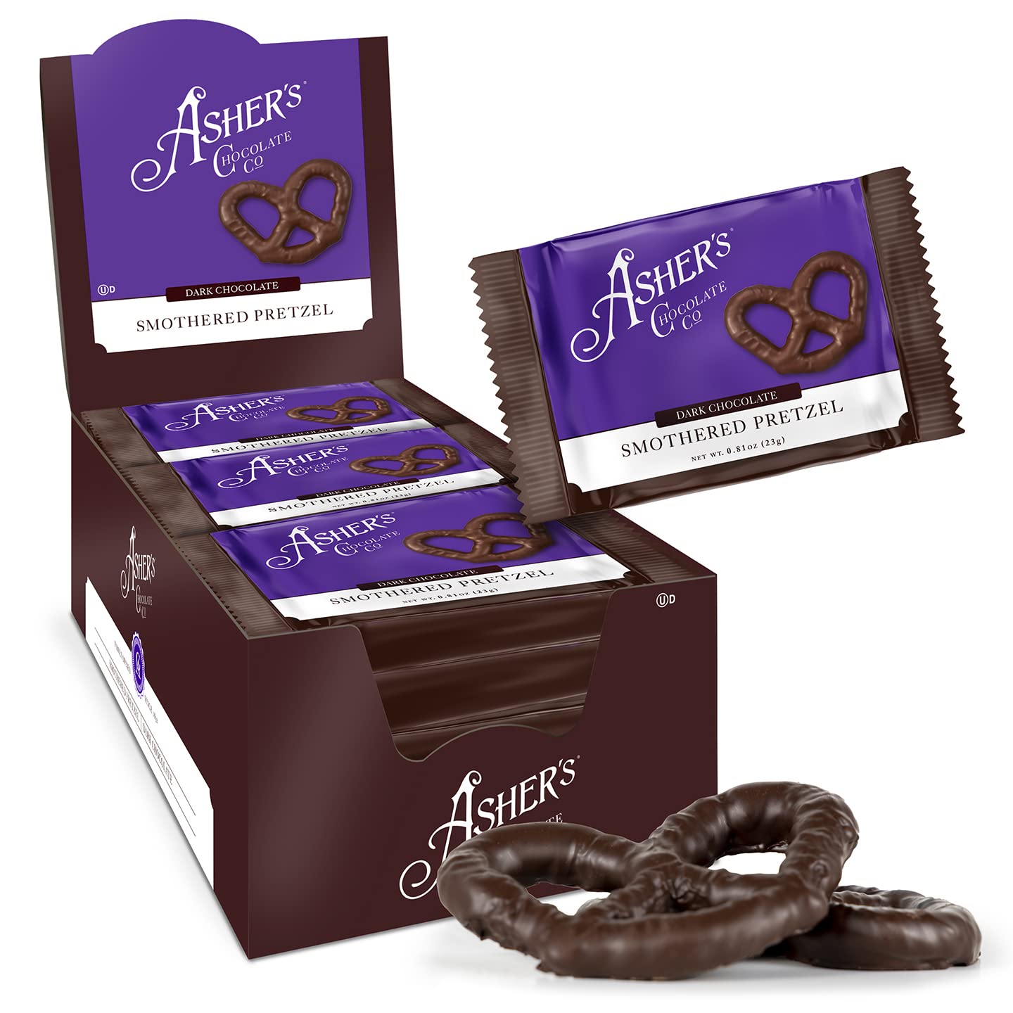 Asher's Individually Wrapped Dark Chocolate Pretzels 18 Count