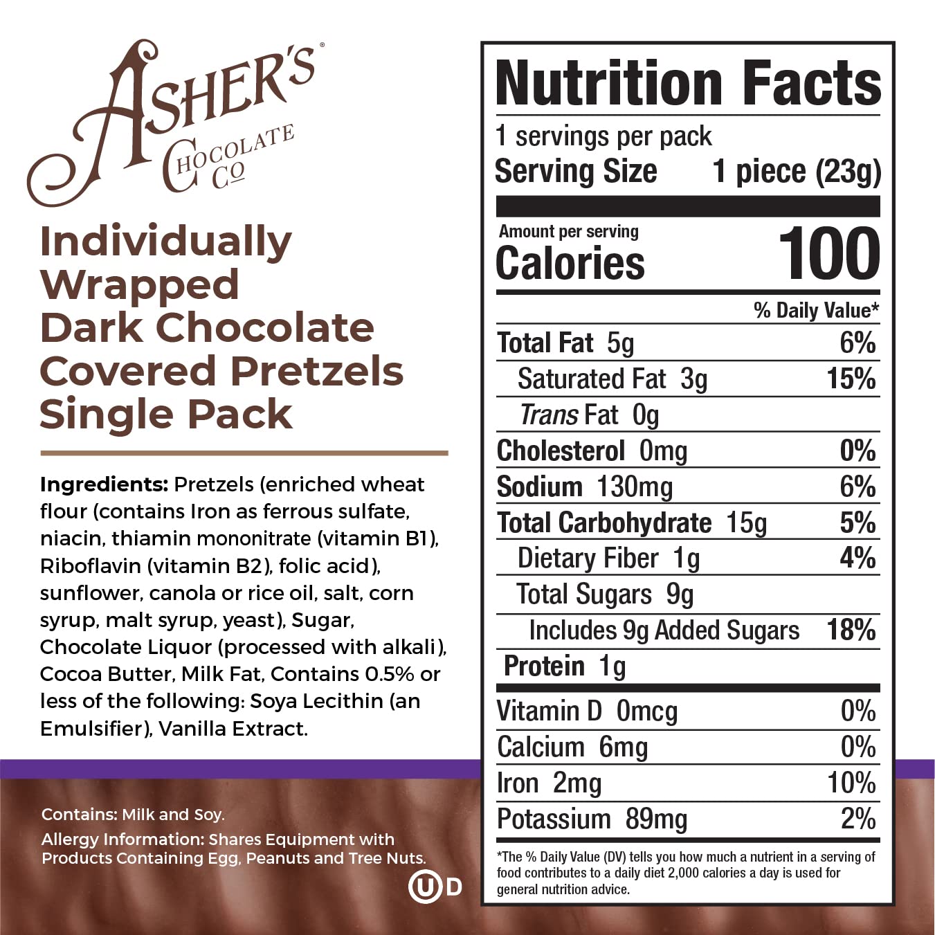 Asher's Individually Wrapped Dark Chocolate Pretzels 18 Count