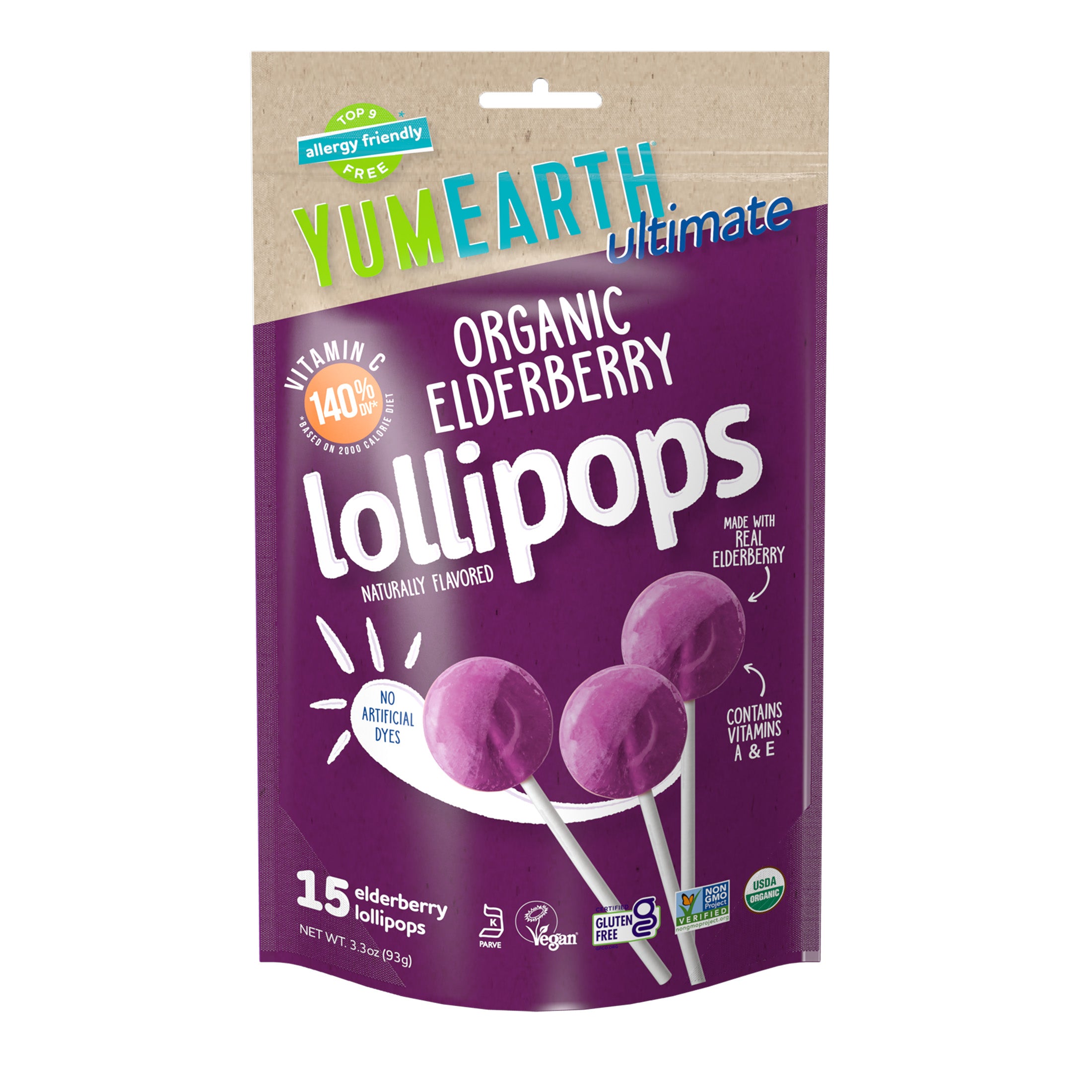 YumEarth Organic Elderberry Lollipops (15 Count)