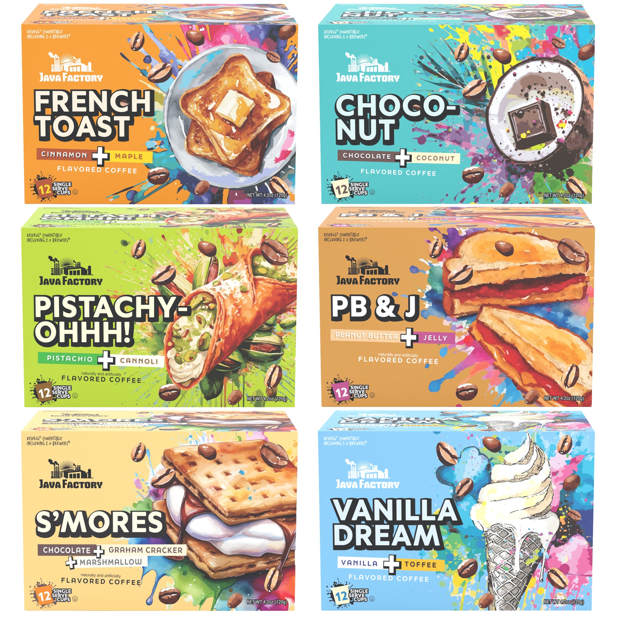 Two Rivers Coffee Java Factory Flavored Variety Pack (72 Pods)