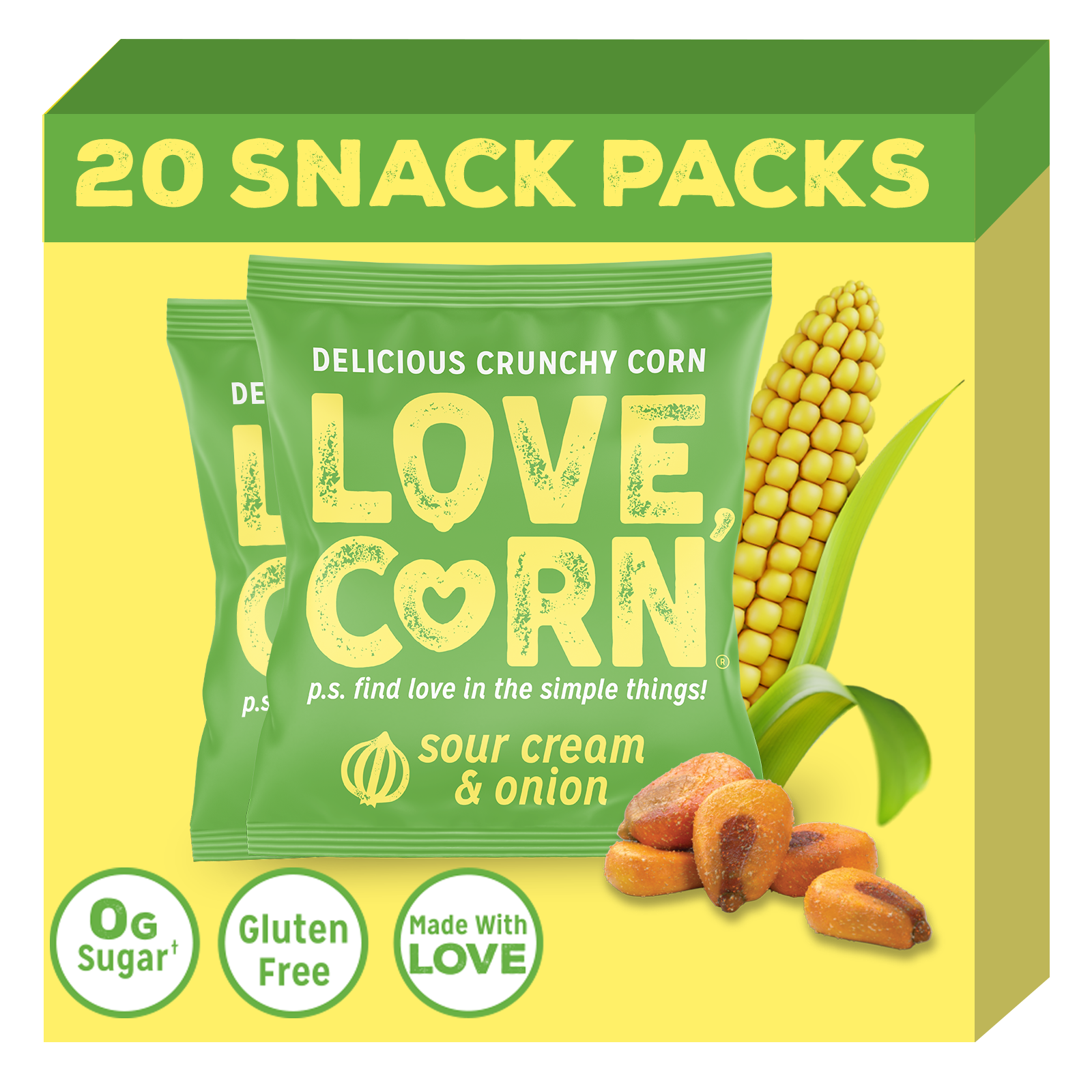 Love Corn Sour Cream & Onion Crunchy Corn 20ct