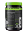 MusclePharm supplement container with label showing supplement facts and branding.