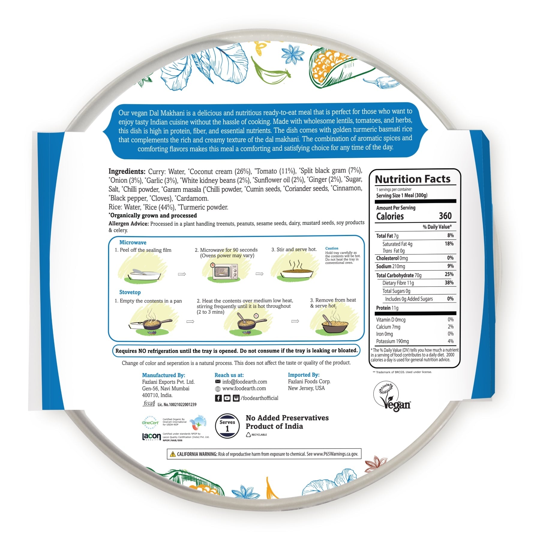Food Earth Organic Bombay Lentil Curry with Turmeric Rice