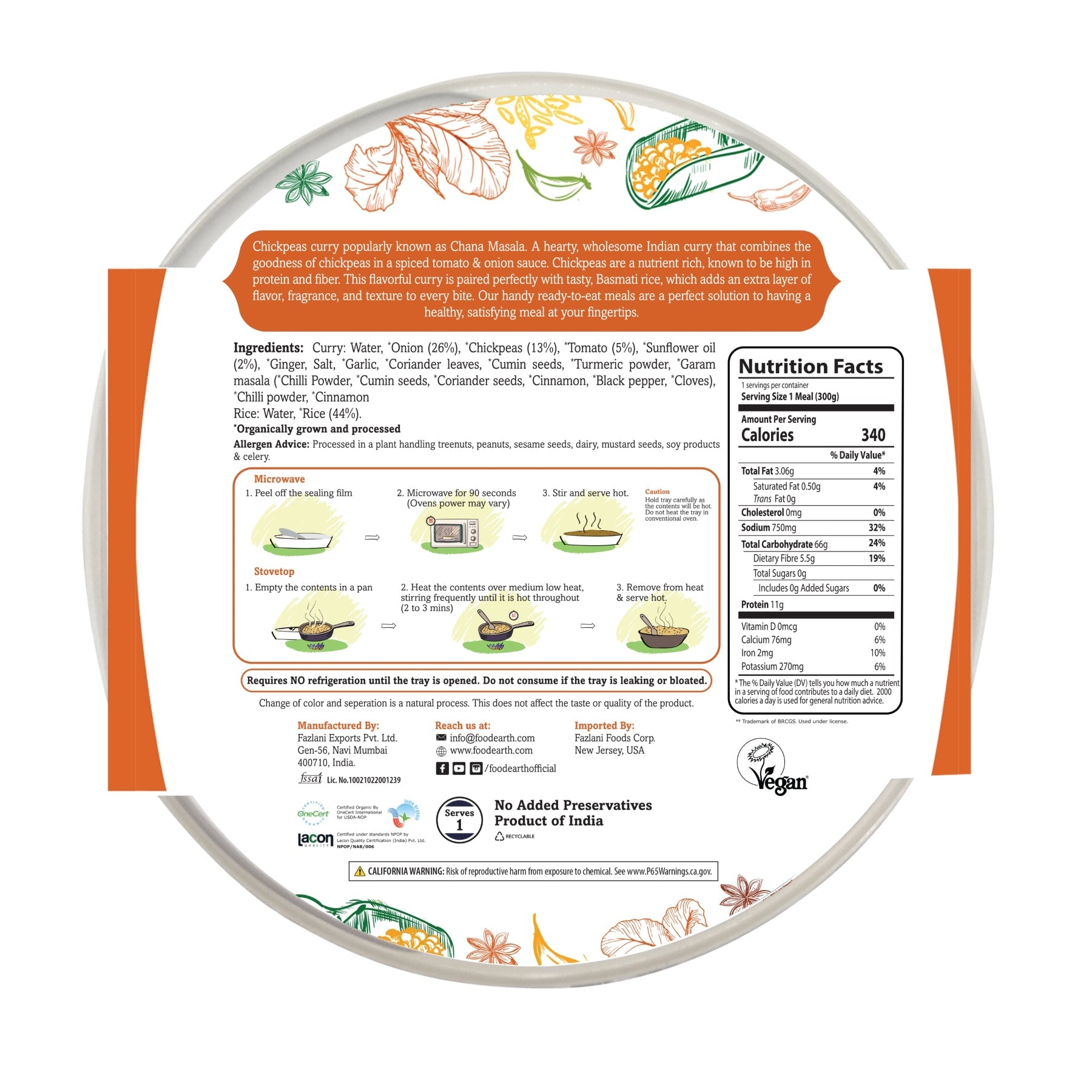 Food Earth Organic Chickpeas Curry with Steamed Rice