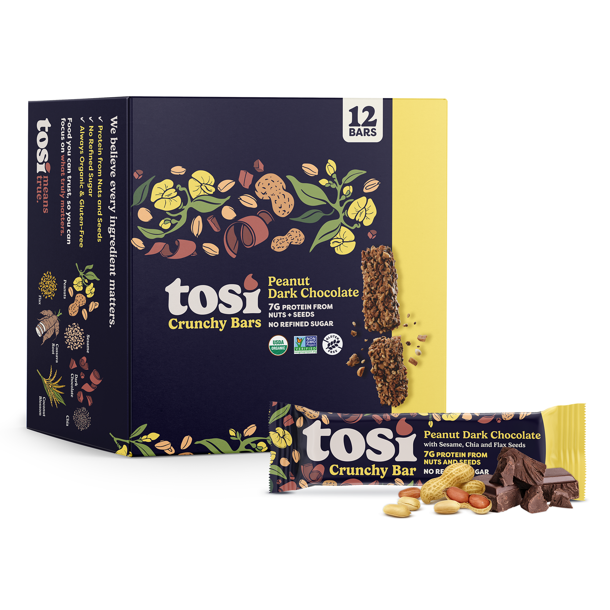 Tosi Peanut Dark Chocolate Crunchy Bars (12 Bars)