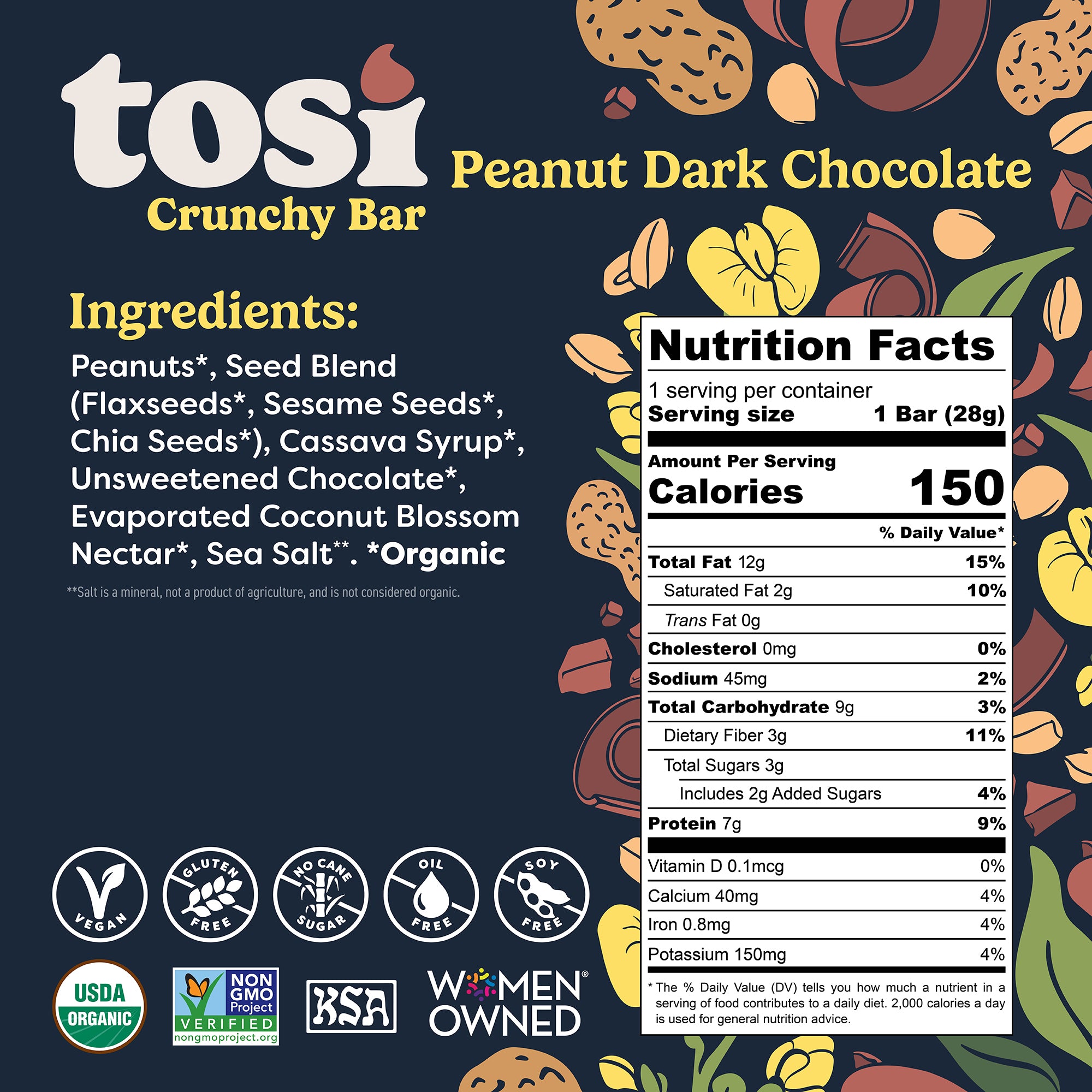 Tosi Peanut Dark Chocolate Crunchy Bars (12 Bars)