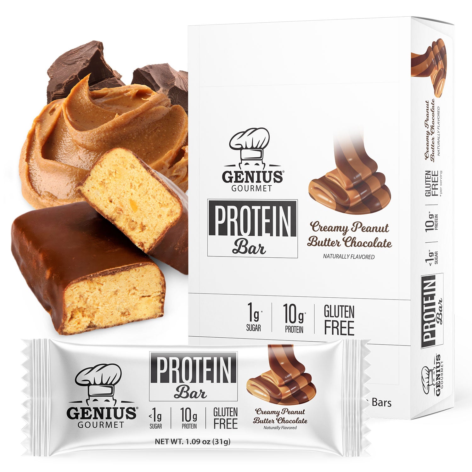 Genius Gourmet Creamy Peanut Butter Chocolate Protein Bars (10 Count)